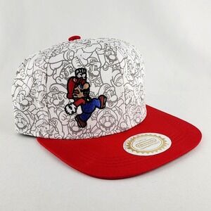 Nintendo Super Mario Snapback Adjustable Hat Cap Red White OSFM